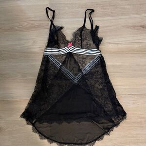 Victoria's Secret Black Lace Chemise with Pink Bow